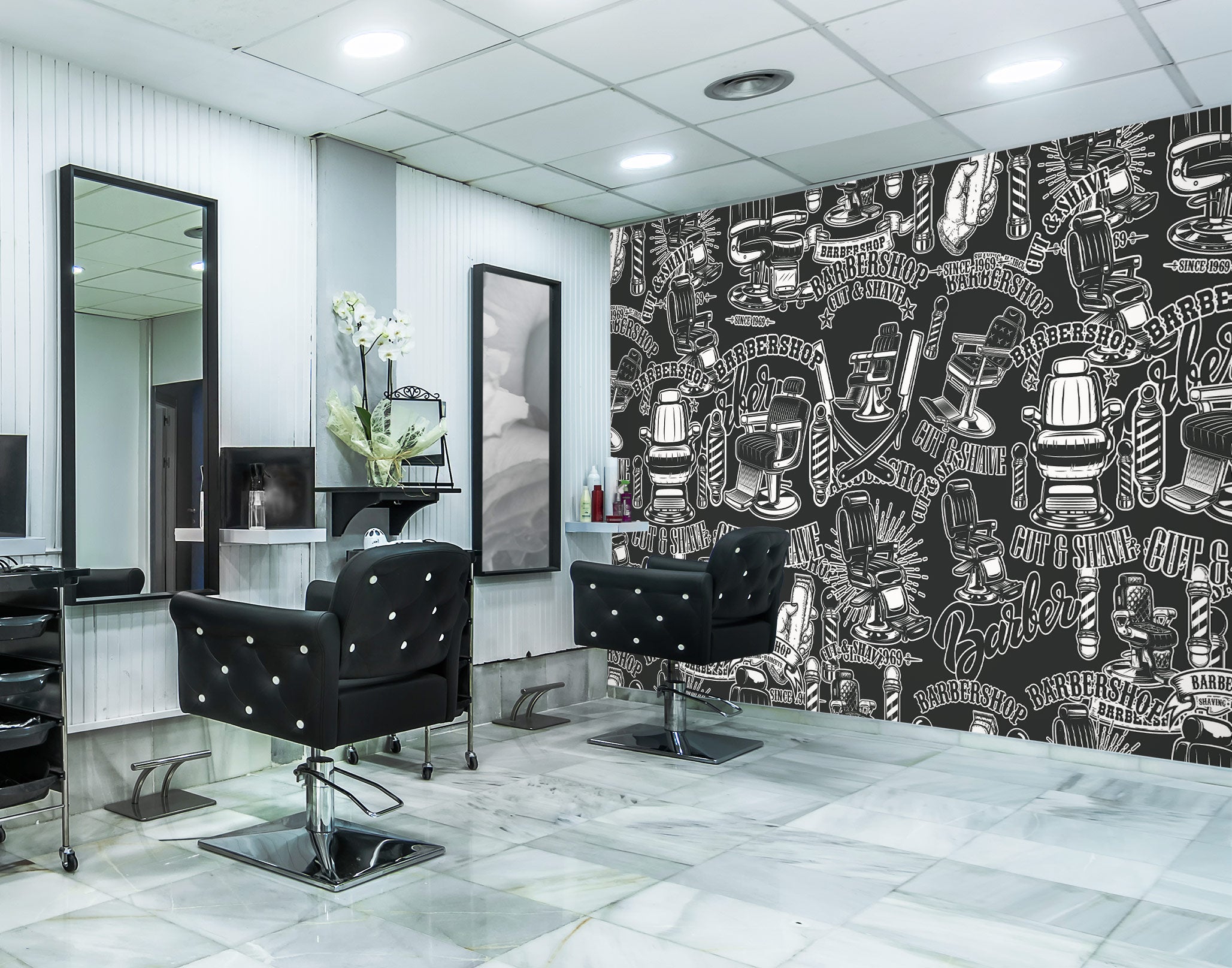 3D Barber Chair Pattern 115183 Barber Shop Wall Murals