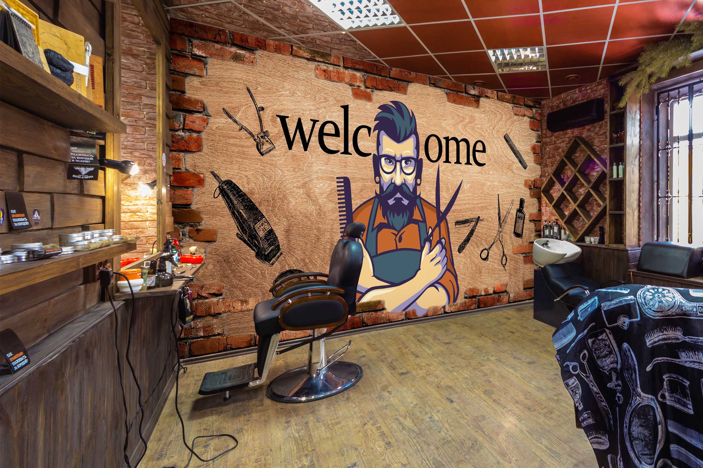 3D Male Barber 115178 Barber Shop Wall Murals