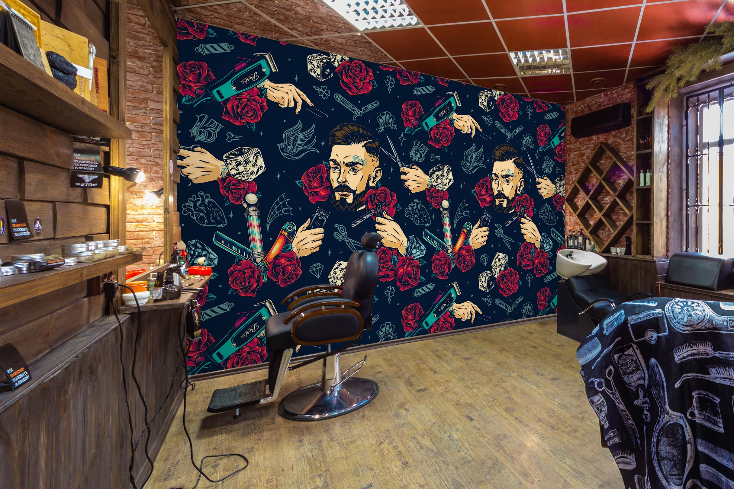 3D Rose Male Hair Stylist 115189 Barber Shop Wall Murals