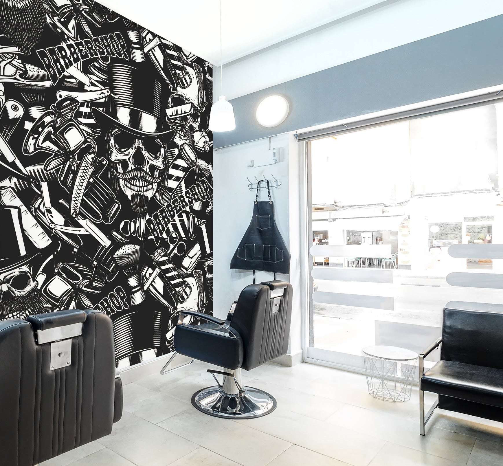 3D Skull Razor Scissors 115184 Barber Shop Wall Murals