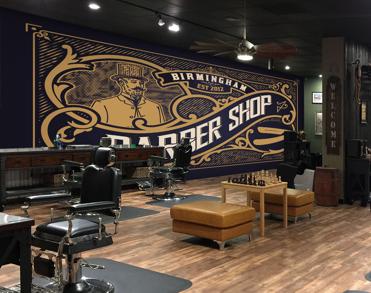 3D Black Gold Barbershop Pattern 115171 Barber Shop Wall Murals