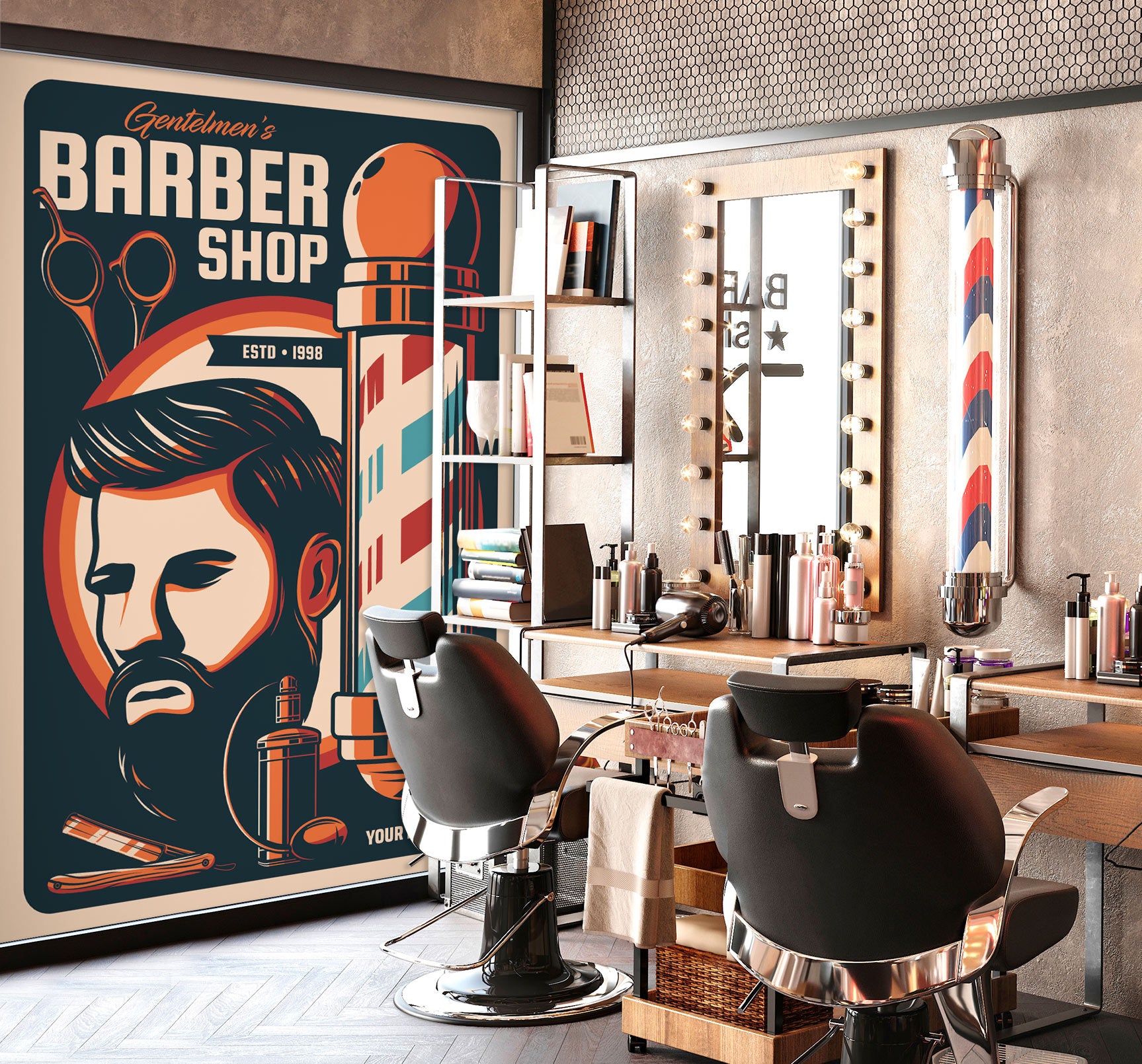 3D Barber Color Bars 115229 Barber Shop Wall Murals