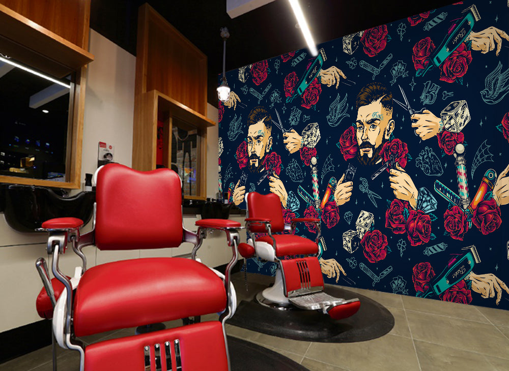 3D Rose Male Hair Stylist 115189 Barber Shop Wall Murals