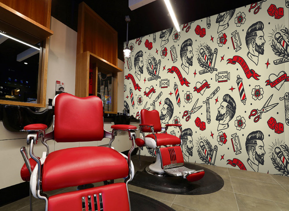 3D American Retro Haircut Pattern 115186 Barber Shop Wall Murals