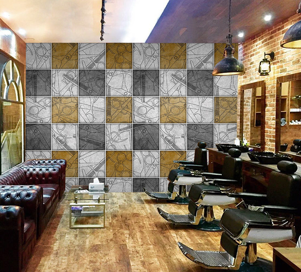 3D Square Check Pattern 115203 Barber Shop Wall Murals
