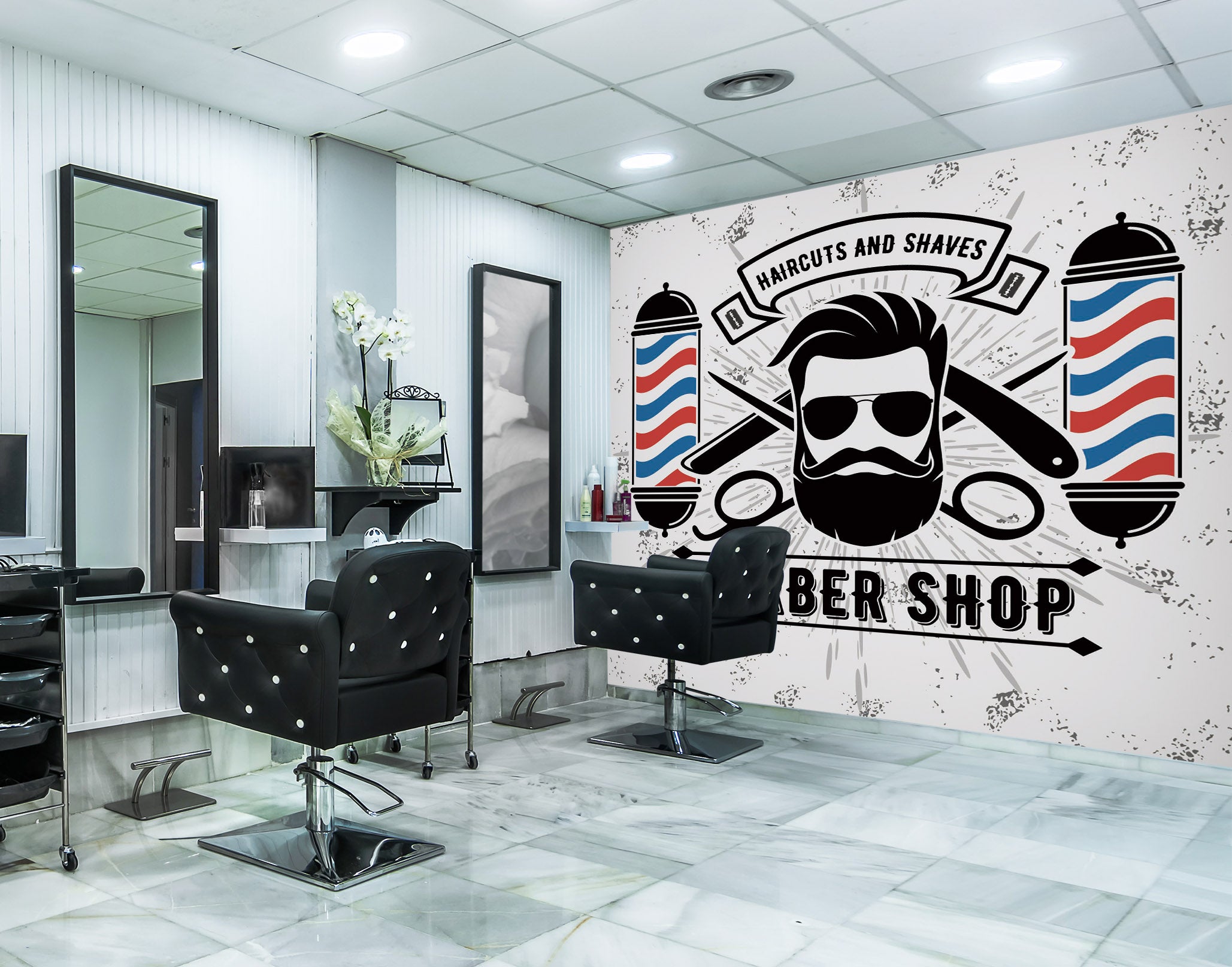 3D Barber Shop Pattern 115160 Barber Shop Wall Murals