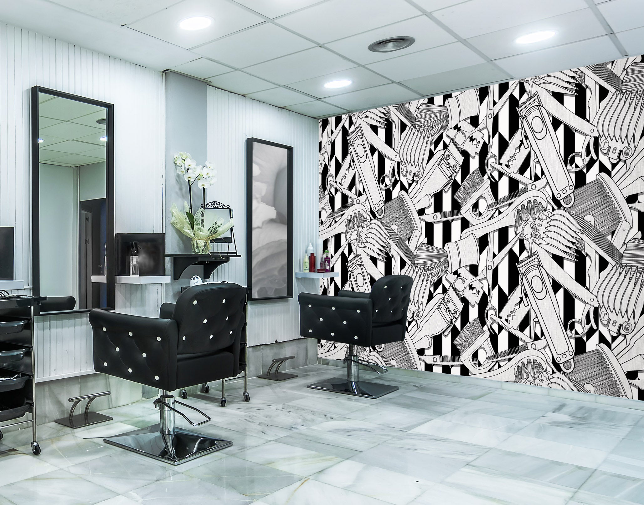 3D Black White Shaver 115169 Barber Shop Wall Murals