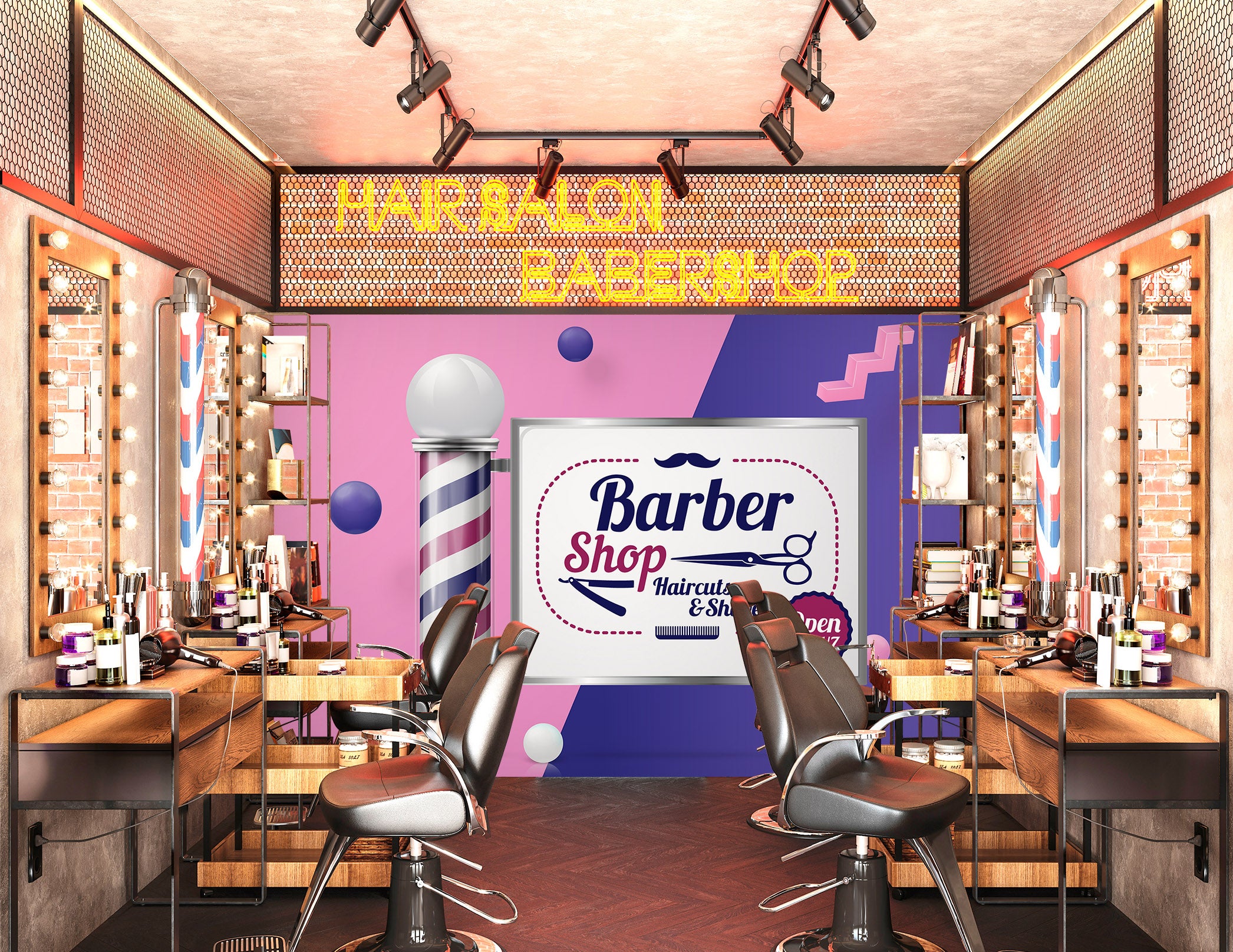 3D Rotating Color Bars 115164 Barber Shop Wall Murals