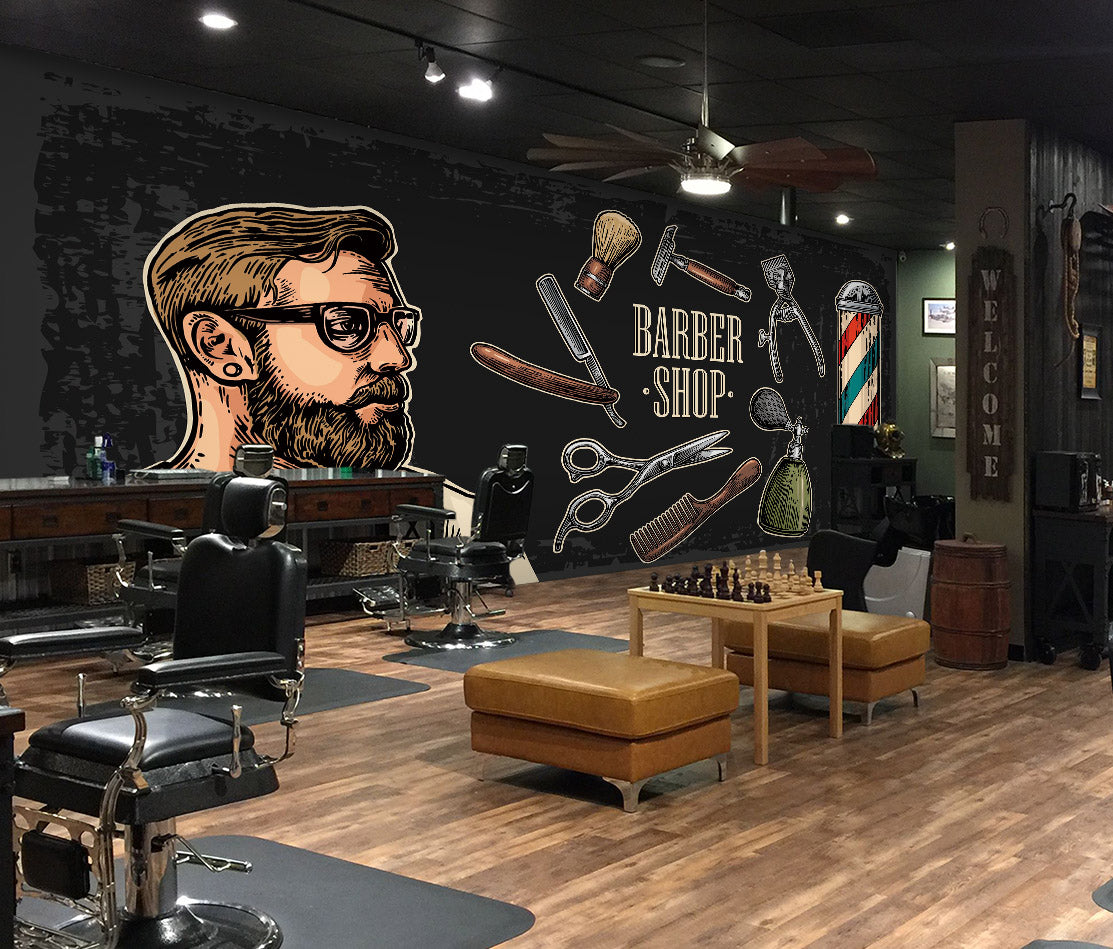 3D Scissors Comb Color Bar 115144 Barber Shop Wall Murals
