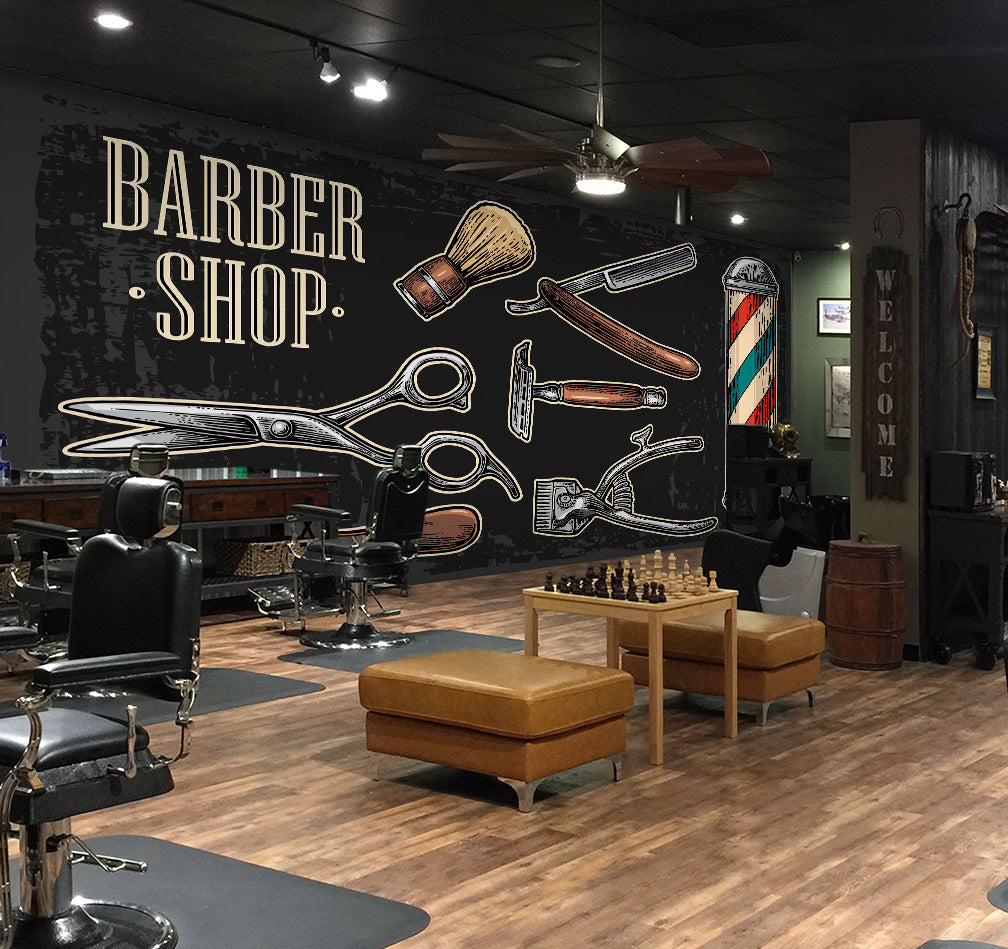 3D Scissors Razor Color Bar 115145 Barber Shop Wall Murals | AJ