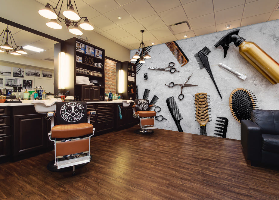 3D Comb Scissors Spray 115156 Barber Shop Wall Murals
