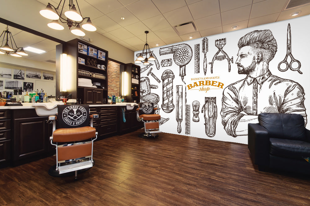 3D Haircut Scissor Chair 115161 Barber Shop Wall Murals