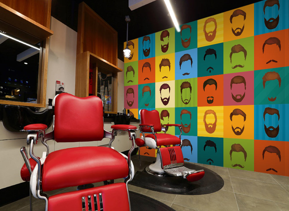 3D Colorful Hairstyle Squares 115151 Barber Shop Wall Murals