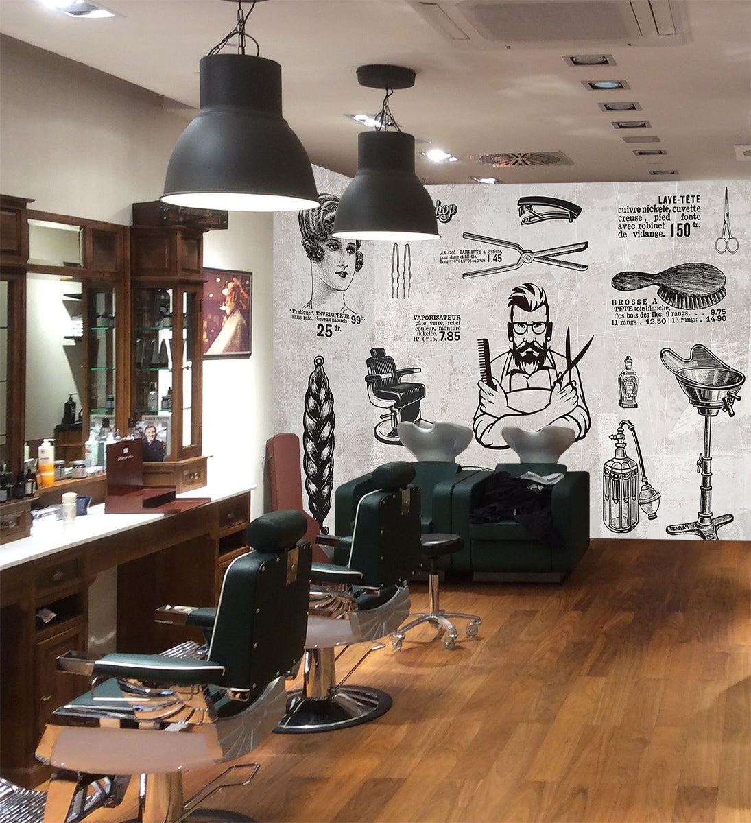 3D Gold Medal Barber 1462 Barber Shop Wall Murals