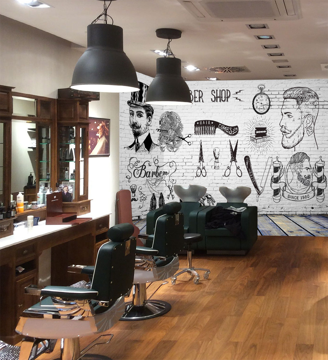 3D Man Cut Hair 1490 Barber Shop Wall Murals