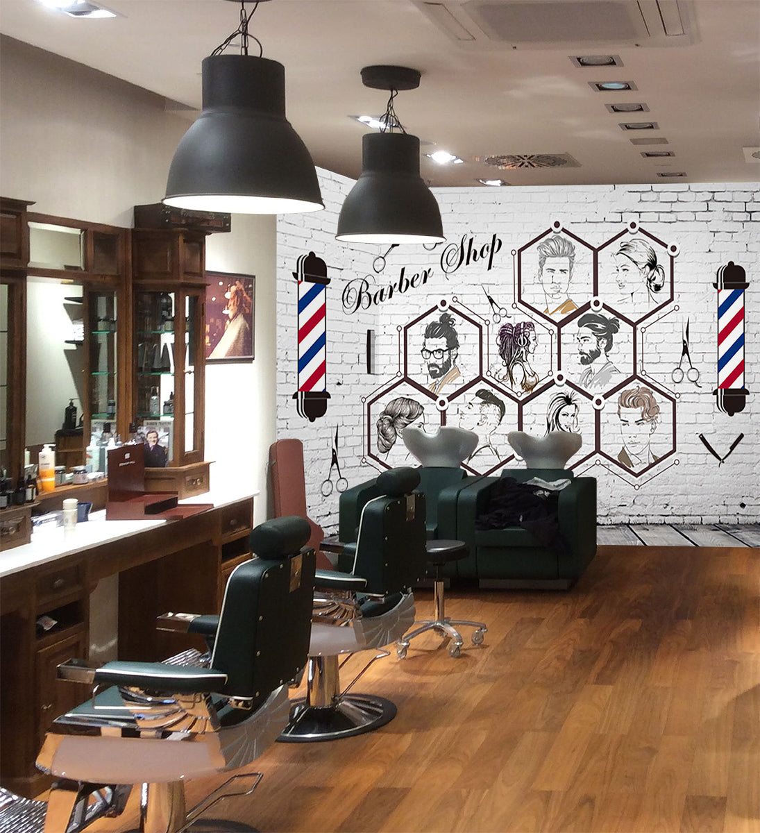 3D Man Cut Hair 1450 Barber Shop Wall Murals