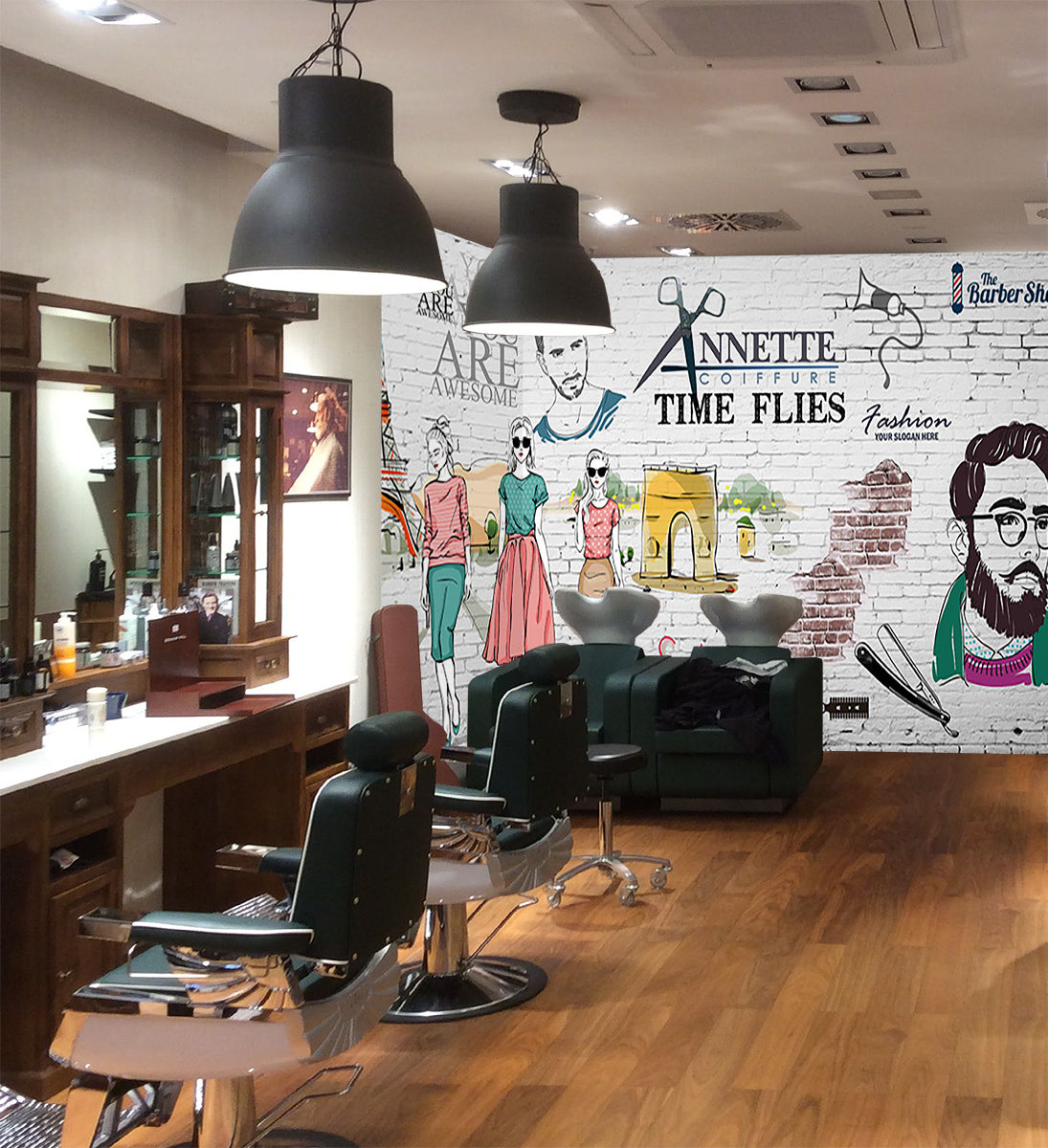 3D Happy Haircut 1465 Barber Shop Wall Murals