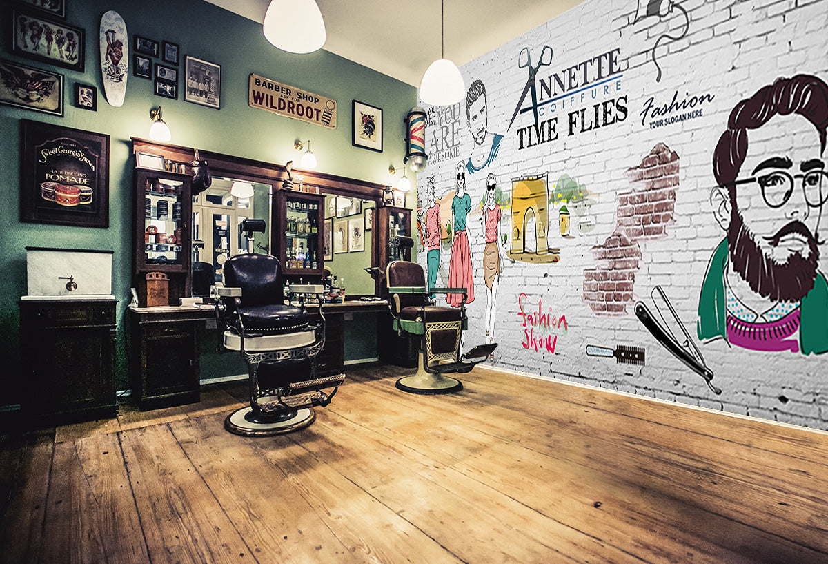 3D Happy Haircut 1465 Barber Shop Wall Murals