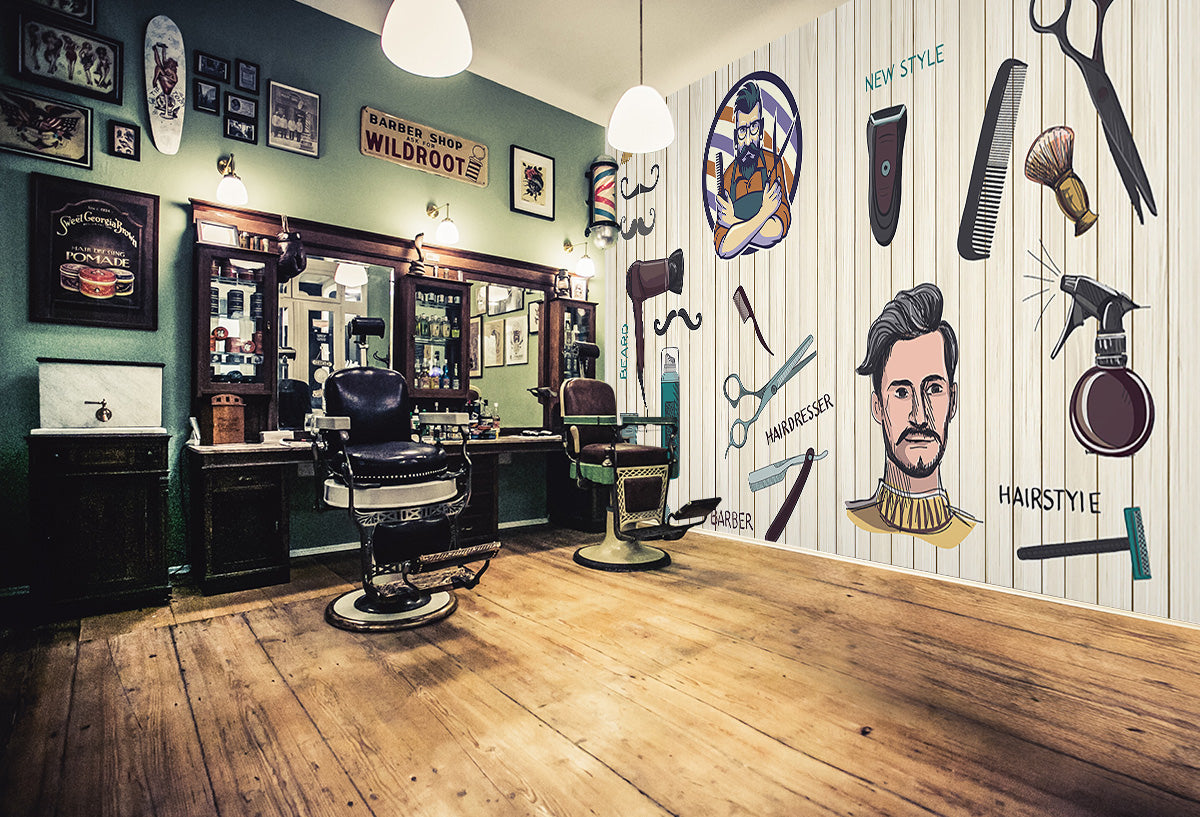 3D Man Cut Hair 1449 Barber Shop Wall Murals