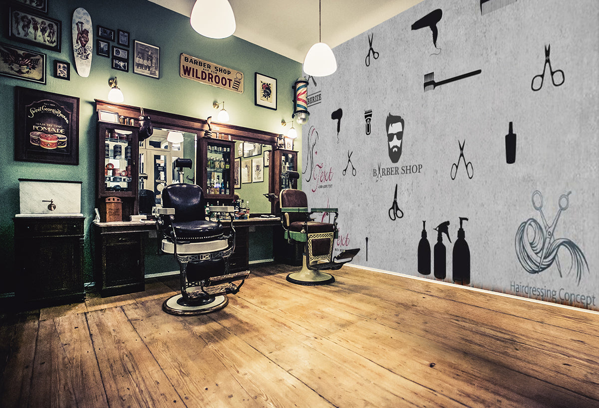 3D Short Hair 1404 Barber Shop Wall Murals