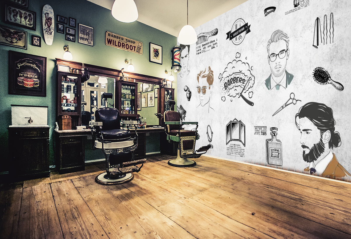 3D Trend Boy 1420 Barber Shop Wall Murals