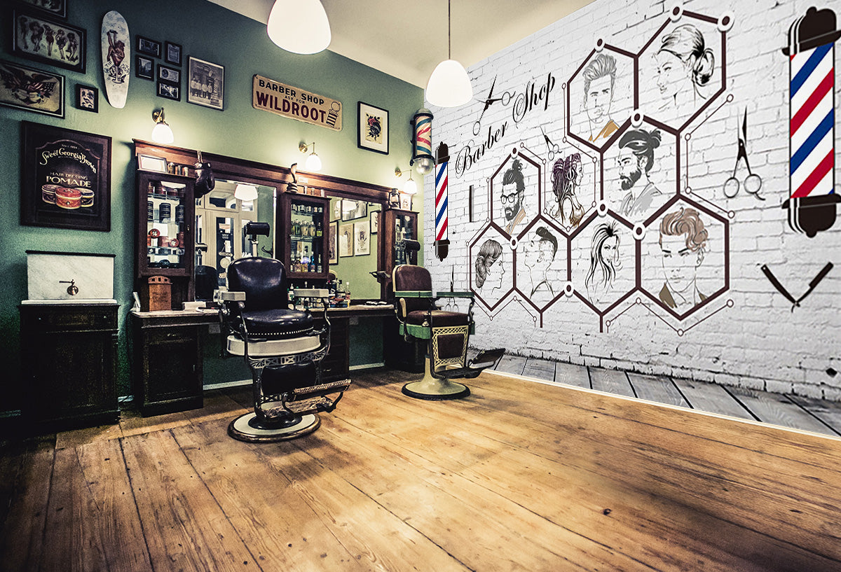 3D Man Cut Hair 1450 Barber Shop Wall Murals