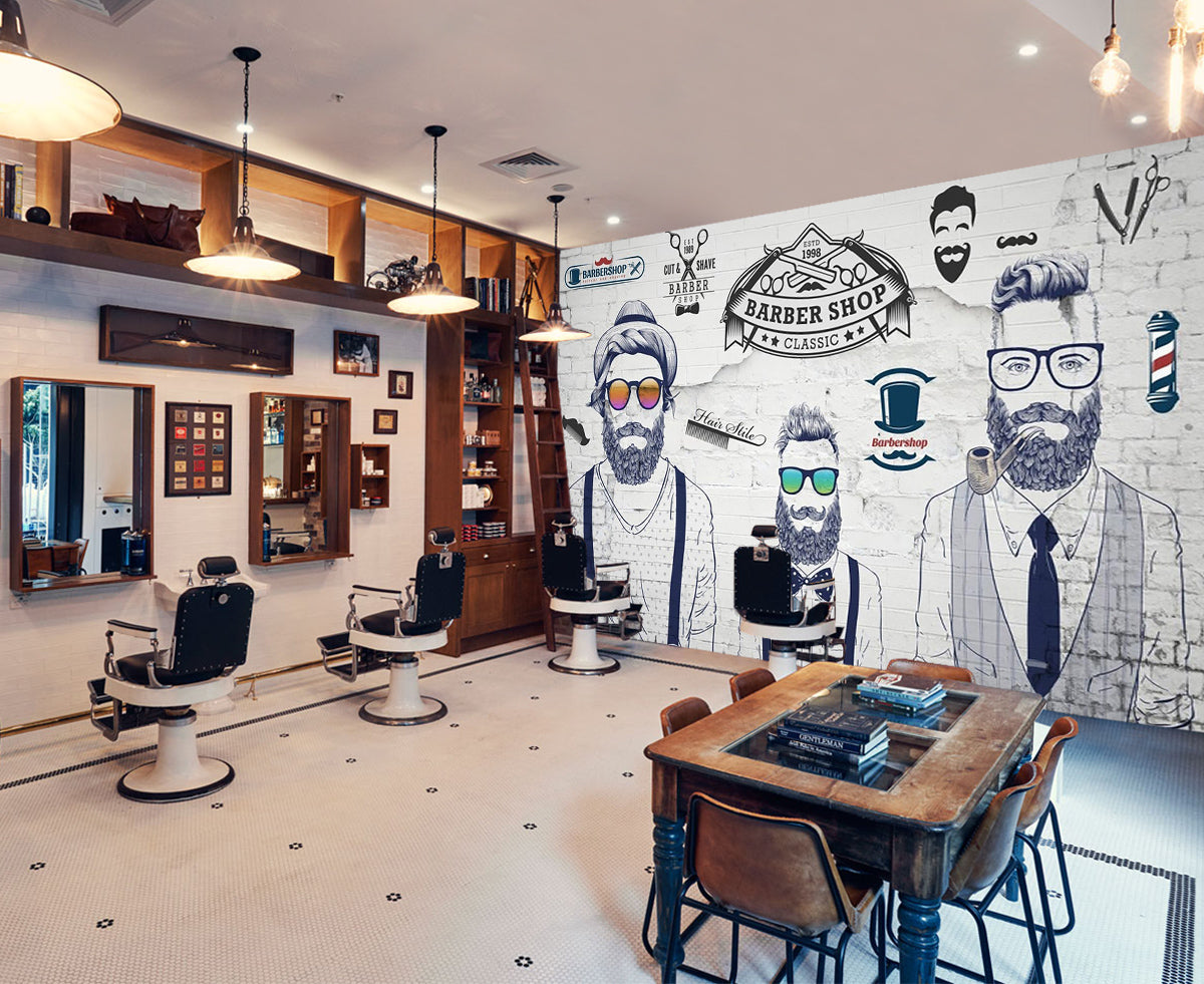 3D Man Cut Hair 1455 Barber Shop Wall Murals