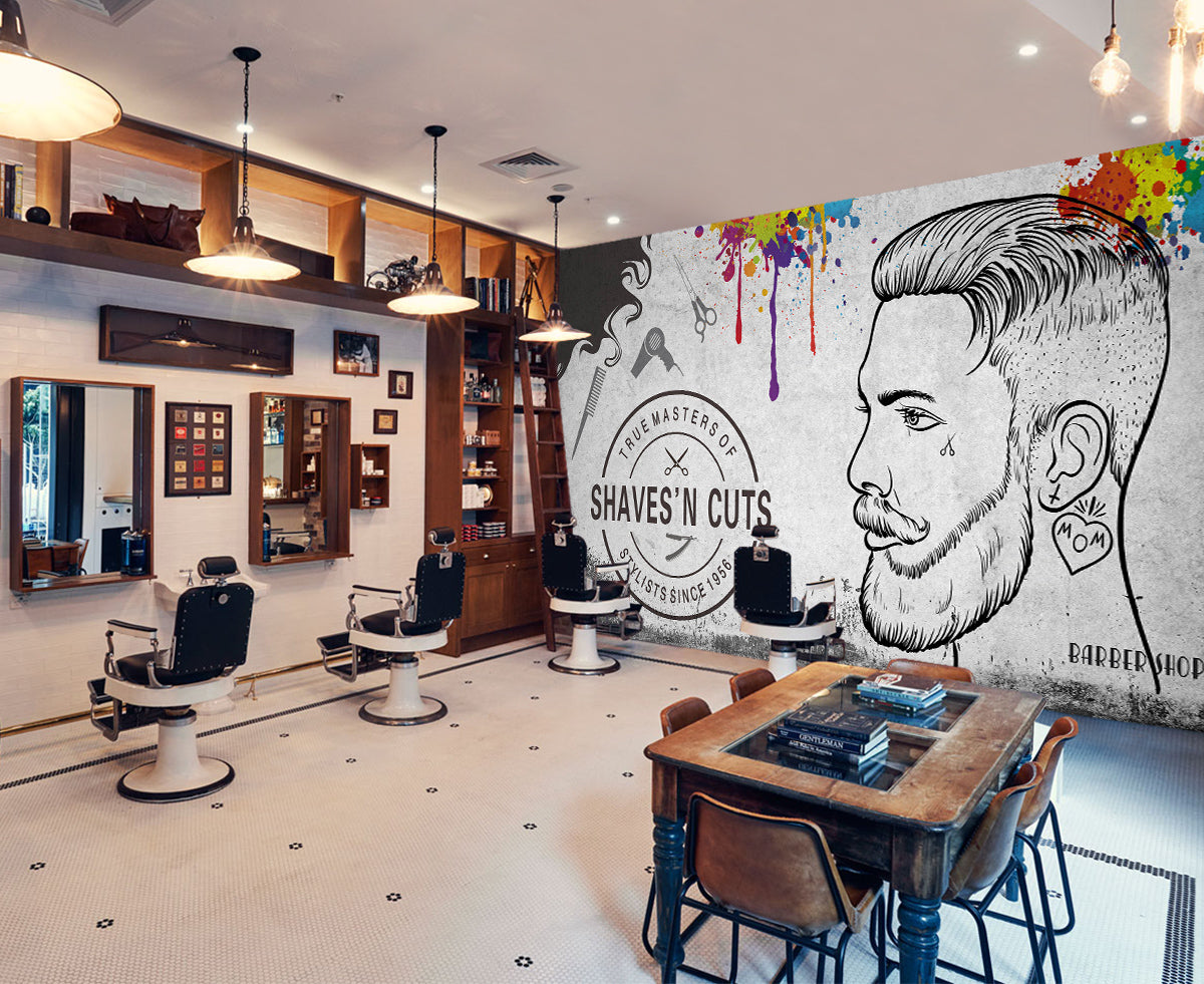 3D Beard Men 1441 Barber Shop Wall Murals