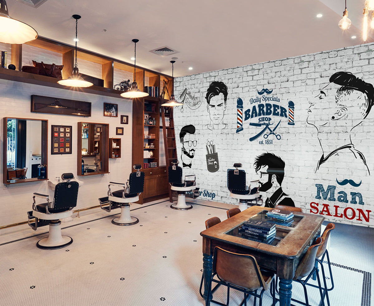 3D Short Hair Style 1476 Barber Shop Wall Murals
