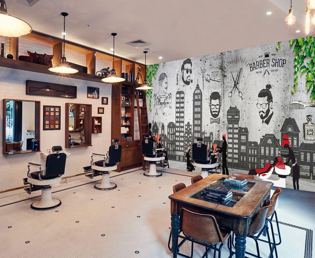 3D Gray Avatar 1481 Barber Shop Wall Murals