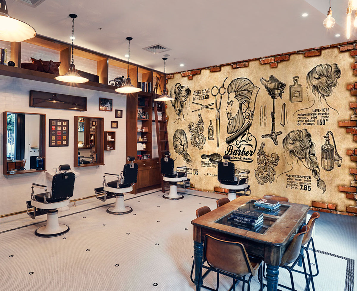 3D Short Hair Style 1427 Barber Shop Wall Murals