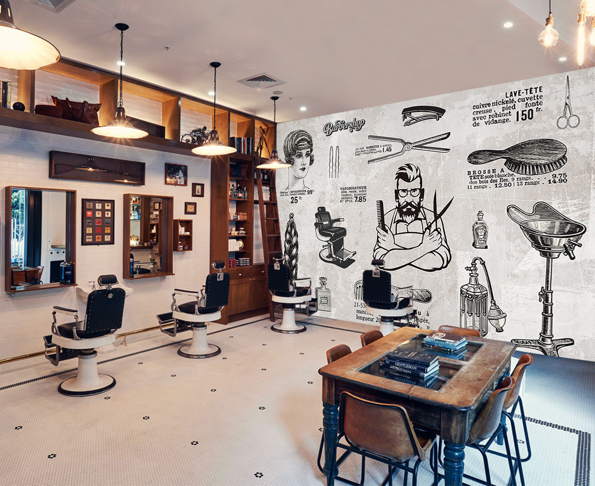 3D Gold Medal Barber 1462 Barber Shop Wall Murals