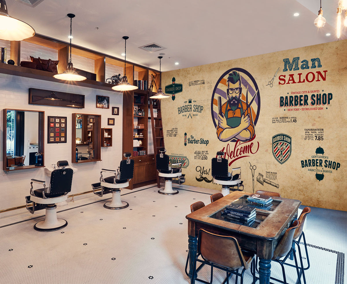3D Strong Hairdresser 1434 Barber Shop Wall Murals
