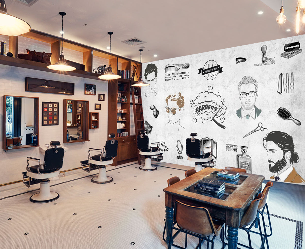 3D Trend Boy 1420 Barber Shop Wall Murals