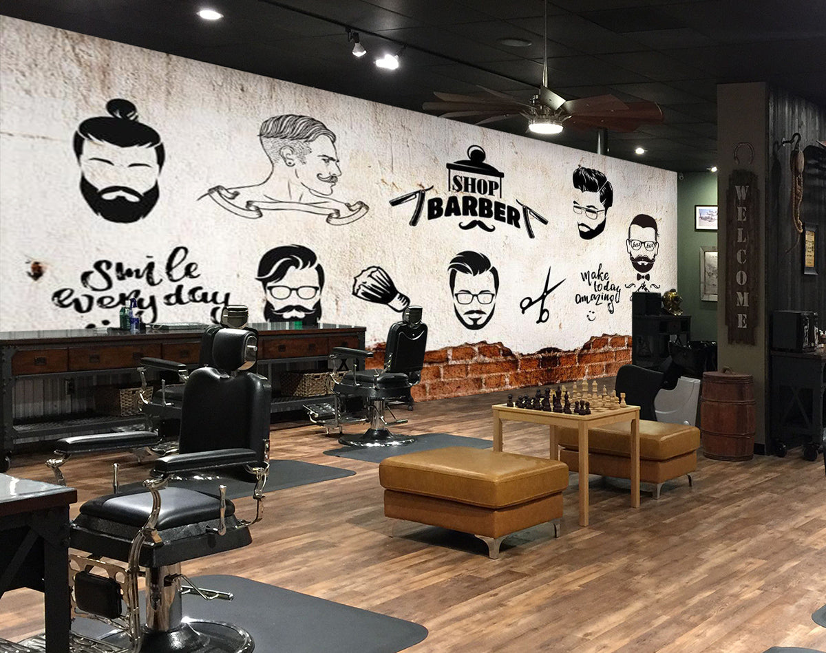 3D Short Hair Style 1426 Barber Shop Wall Murals