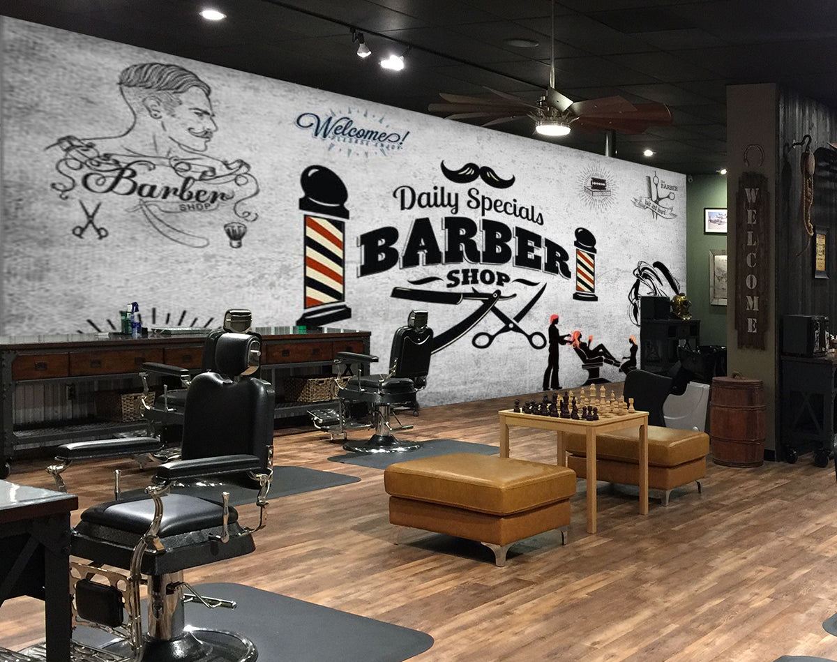 3D Fashion Style 1428 Barber Shop Wall Murals