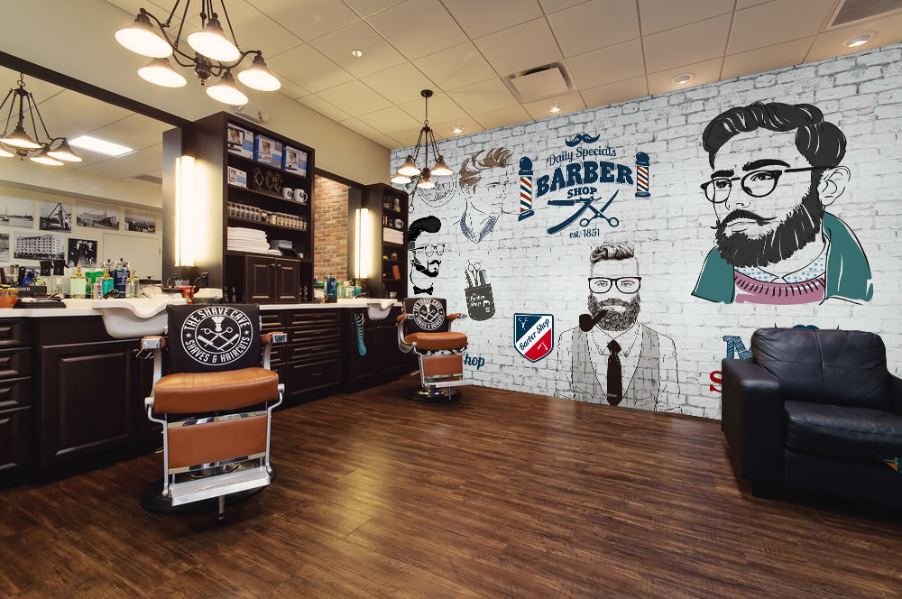 3D Man Cut Hair 1435 Barber Shop Wall Murals
