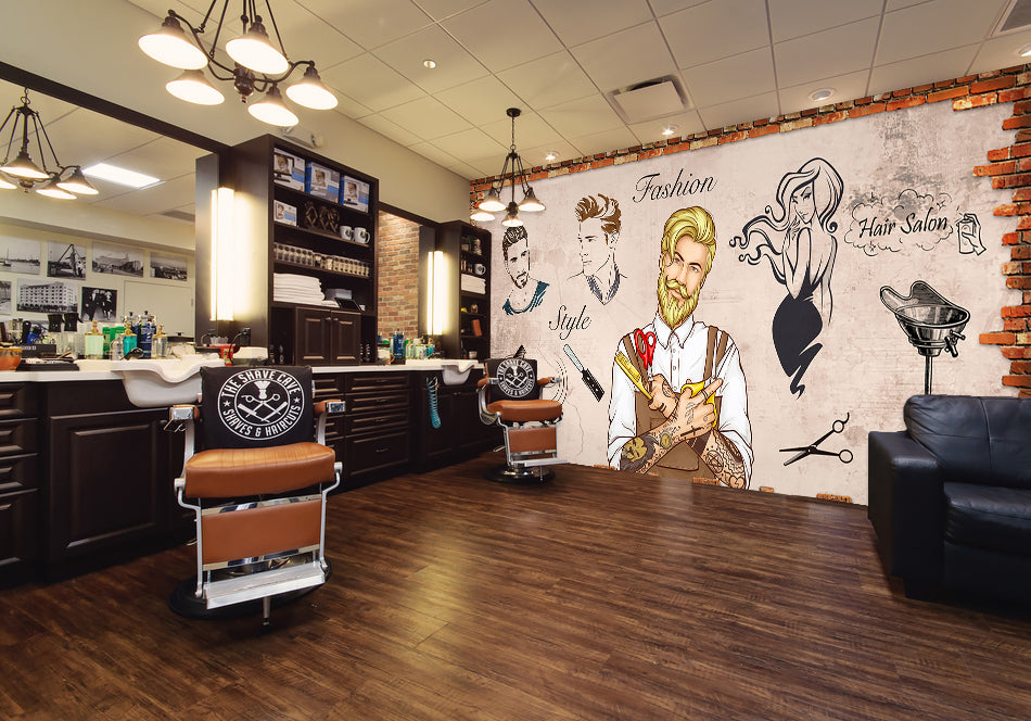 3D Fashion Style 1483 Barber Shop Wall Murals
