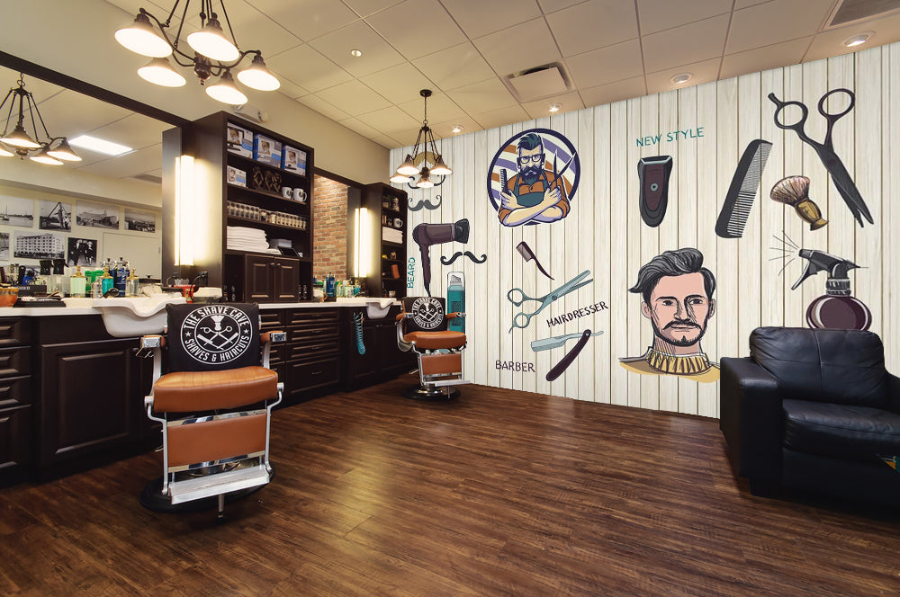 3D Trend Boy 1419 Barber Shop Wall Murals