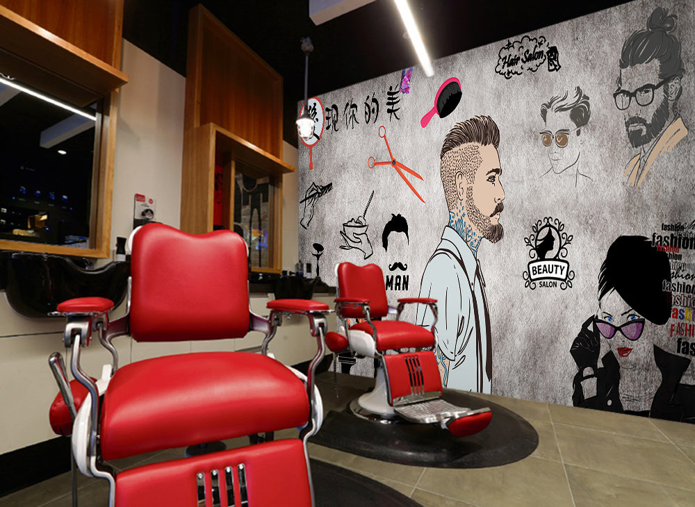 3D Fashion Style 1482 Barber Shop Wall Murals