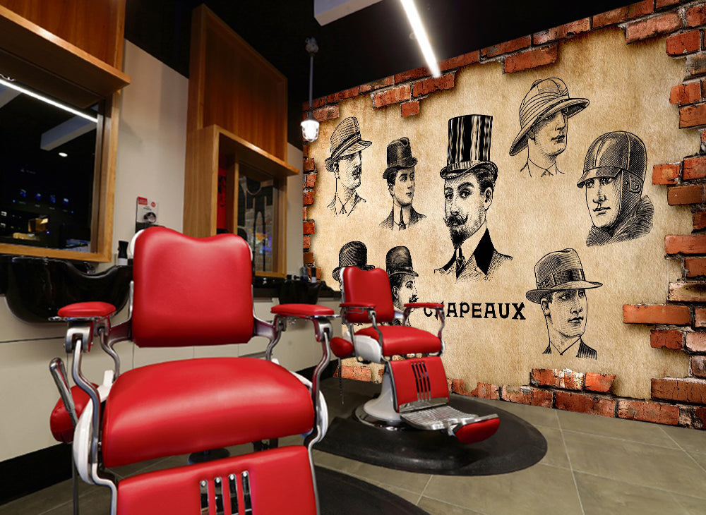 3D Hat Men 1430 Barber Shop Wall Murals