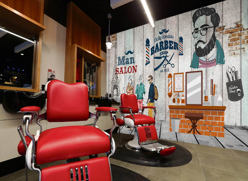 3D Street Girl 1404 Barber Shop Wall Murals
