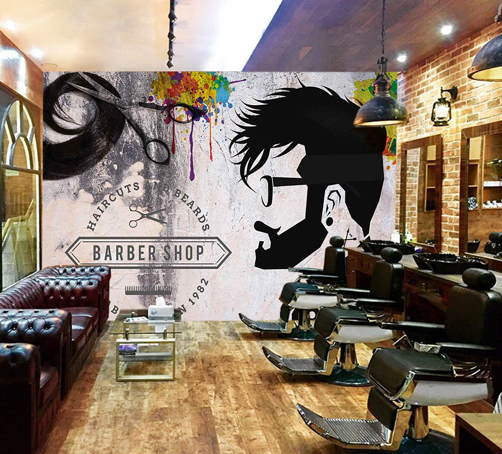 3D Man Cut Hair 1456 Barber Shop Wall Murals