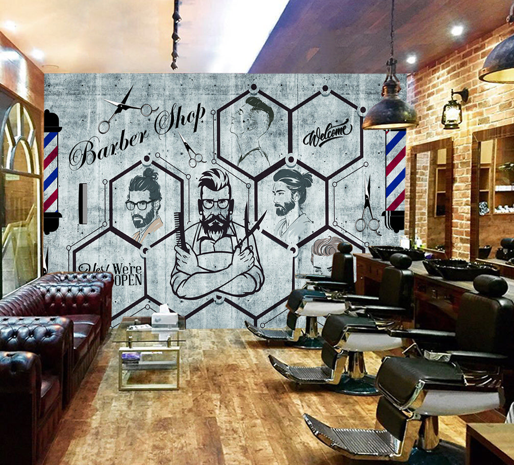 3D Short Hair Style 1477 Barber Shop Wall Murals