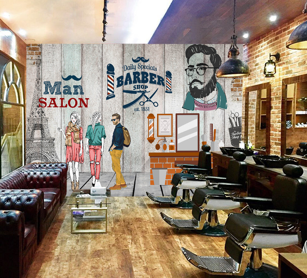 3D Street Girl 1404 Barber Shop Wall Murals