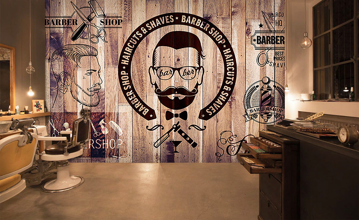 3D Man Cut Hair 1454 Barber Shop Wall Murals