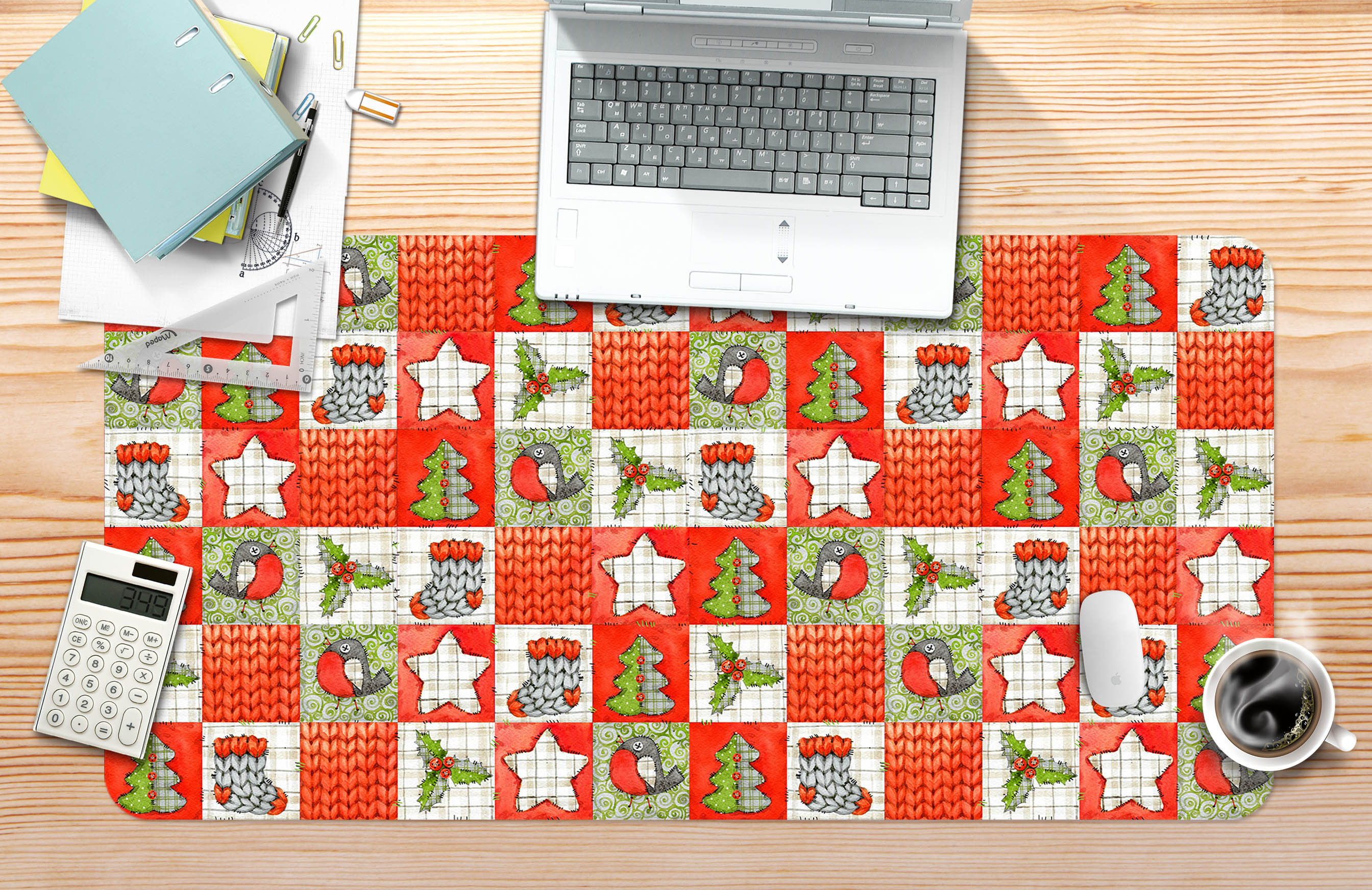 3D Sock Tree Checkered Pattern 53185 Christmas Desk Mat Xmas