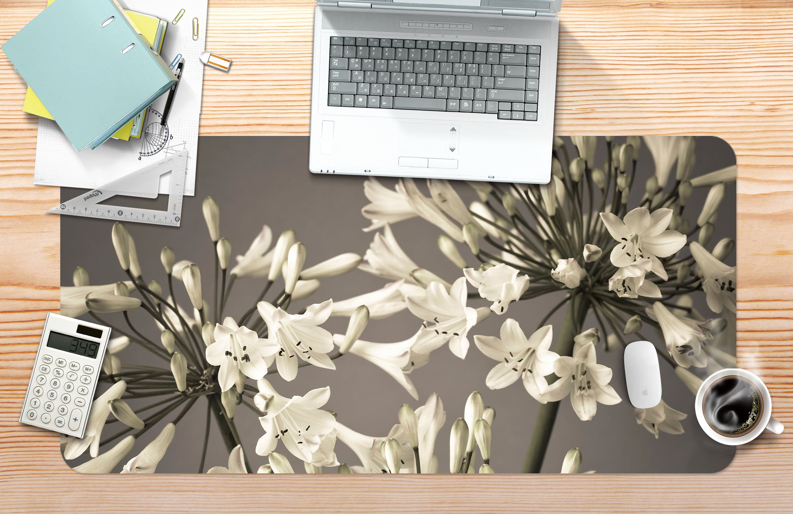 3D Small White Petals 7714 Assaf Frank Desk Mat