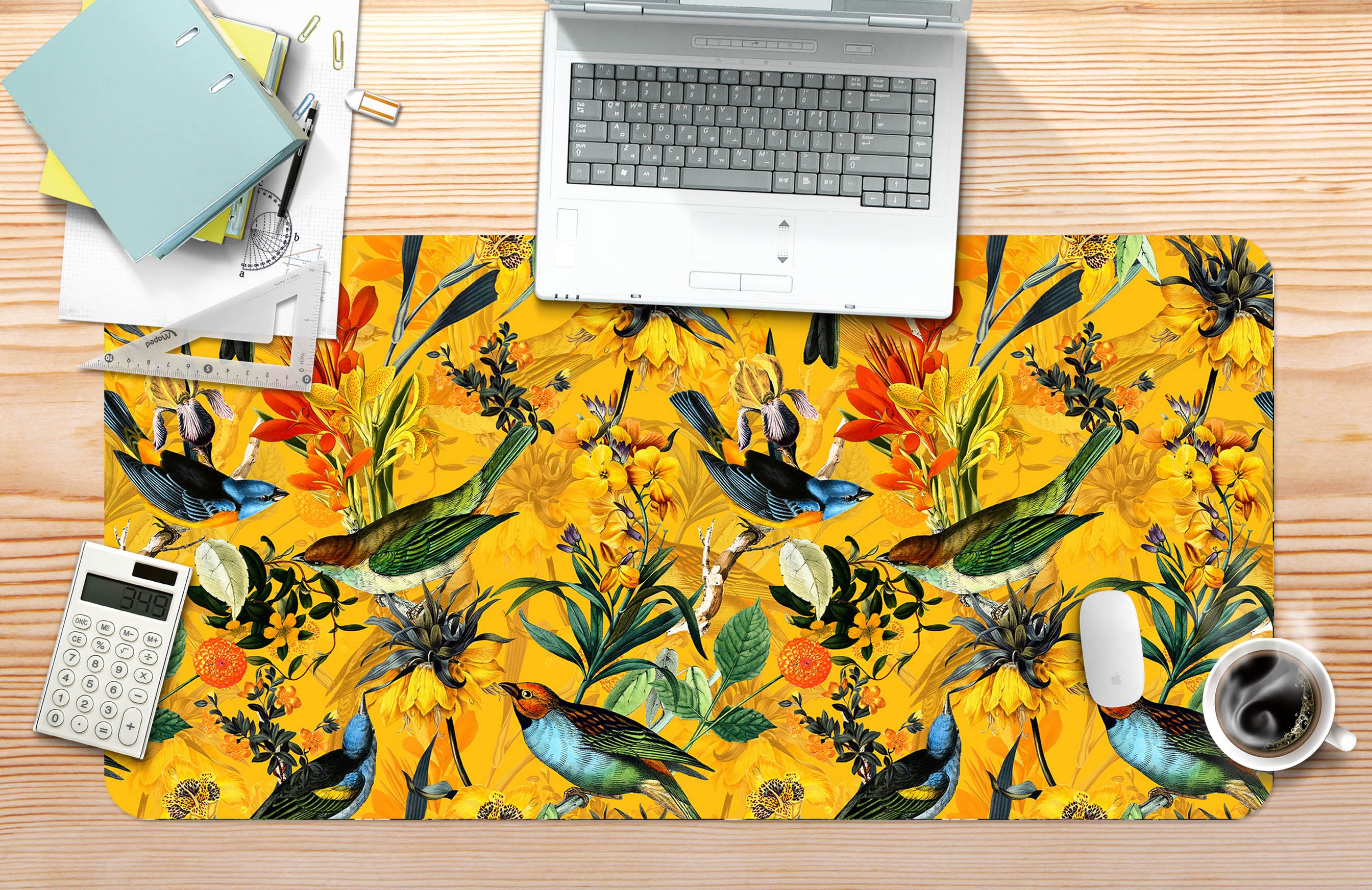 3D Yellow Bottom Bird Flower 120153 Uta Naumann Desk Mat