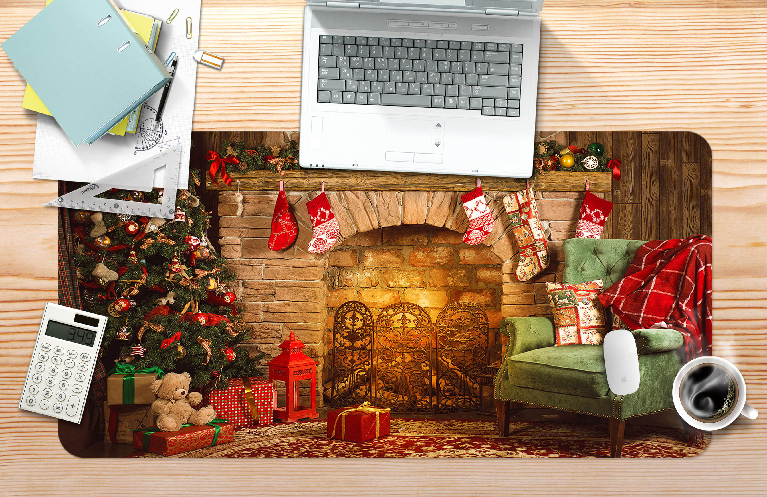 3D Fireplace Sofa 53190 Christmas Desk Mat Xmas